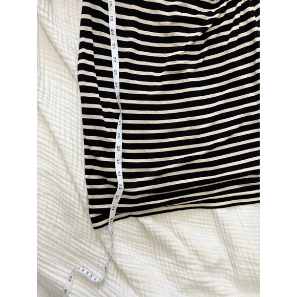 Women's LOFT Petite Striped Ruched Sheath Dress MP Black White - Picture 7 of 9